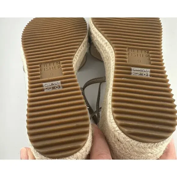 Eileen Fisher Wanda espadrille strappy Bronze Gold Leather wedges size 9 NWOB - Picture 6 of 6